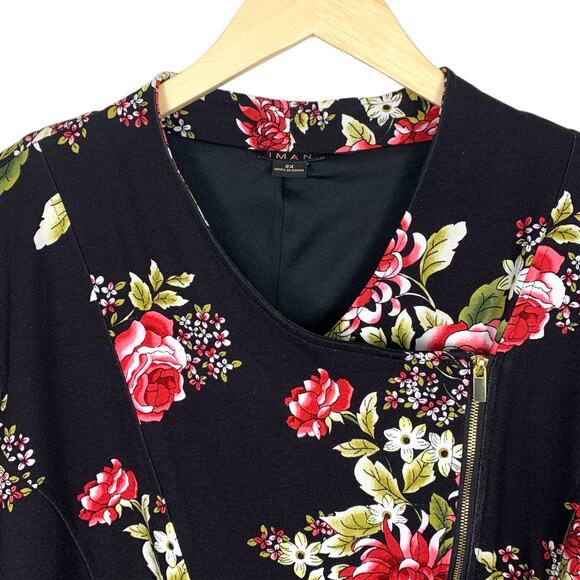 IMAN Women's 2XL Black Pink Red Floral Convertible Motorcycle Jacket - Picture 5 of 13